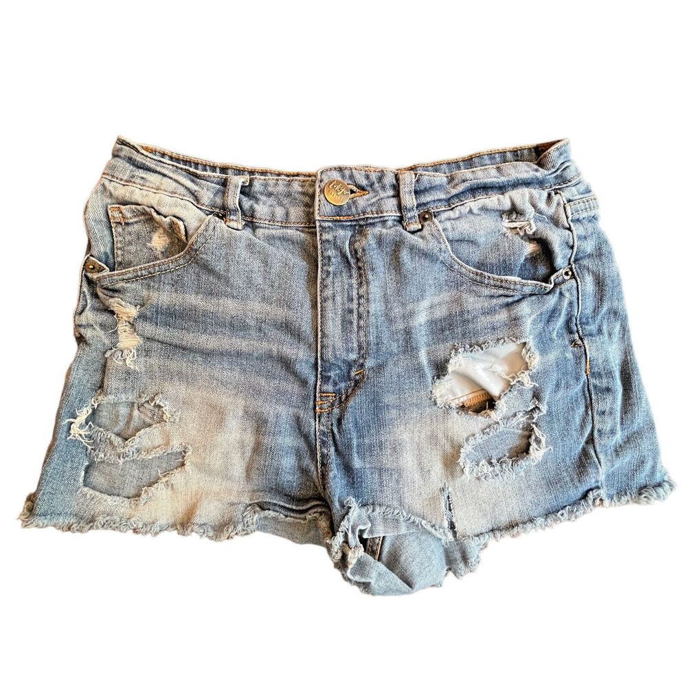 Tokyo Darling Women Jean Shorts Distressed Stretch MId-Rise (Size 6 Waist 28)